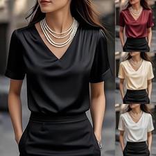 Womens Satin Silk Short Sleeve