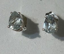 6x4mm Genuine Pear Shaped Aquamarine Gemstones In Sterling Silver Stud Earrings