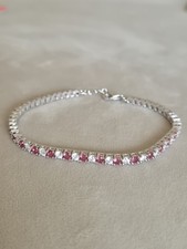 Beautiful Hot Pink and Clear Stone 925 Silver Tennis Braclet  19-20cm