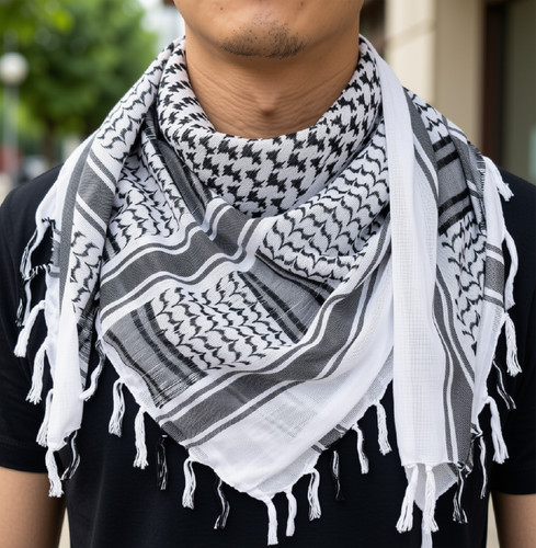 Black white shemagh scarf - black, arab