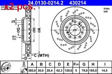 X2 PCS FRONT BRAKE DISC ROTOS X2 PCS SET 24.0130-0214.2 ATE I