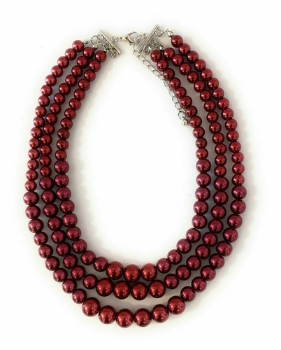 Burgundy faux pearls - pearls, necklace