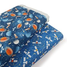 Planets, space rockets satellites, space fabric 100% cotton, boys fabric