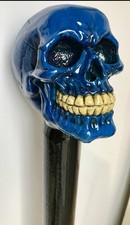 Skull Walking Stick Professionally Hand Made Large Blue Skull Swagger Cane