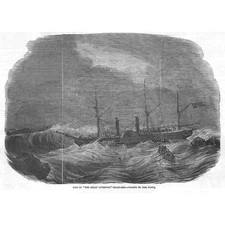 Shipwreck of the Great Liverpool Steam Ship - Antique Print 1846
