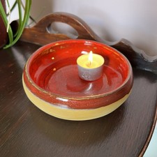 Danish Red Pottery Bowl Vintage MCM Handmade Glazed 1970s Retro Scandinavian