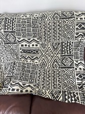 DUVELLA Curtain  51x45 Tribal Mudcloth Print Black White Geometric Boho Decor