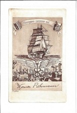 HUGO HINZE: Exlibris für Werner Rohmann, "Navigare necesse est", Segelschiff