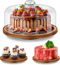 11IN Wood Cake Stand with Dome