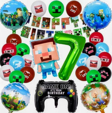 26Pcs Set My World Mining Birthday Party Foil Balloons Supplies Banner Kid Age