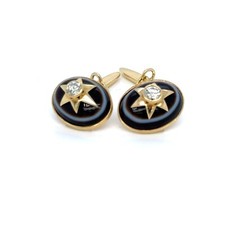 Vintage 18 carat yellow gold diamond and agate cufflinks