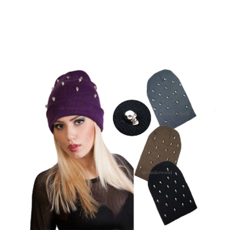 Ladies beanie hat chrome skull - ladies,