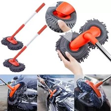 Car Wash Mop Double Brush Head 360° Rotation Telescopic Mop Roof Window Clean UK