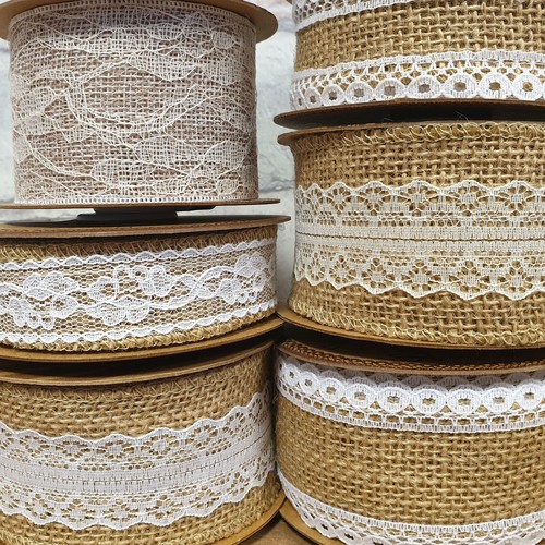 Hessian lace ribbon natural - hessian,