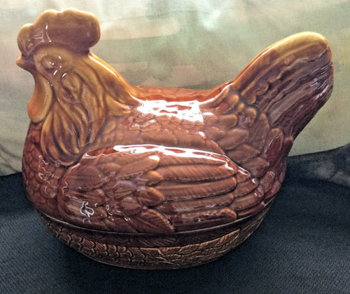 Vintage ceramic brown hen - ceramic,
