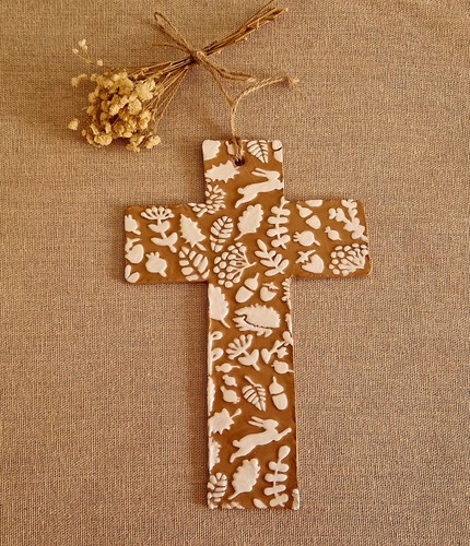 Decorative handmade clay cross - decorative,