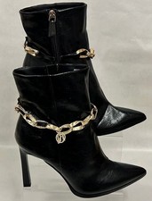 NEW RIVER ISLAND Ladies Black Leather Stiletto Heel Ankle Boots UK 8 - CG C51