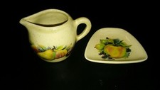 Fontmell Potteries Jug And Dish. Jug 3.5" to handle by 2.5" tall dish 3" Wide.
