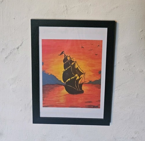 Pirate ship silhouette sunset - ship,