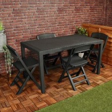 Black Plastic Rattan Table & 4