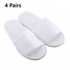 4 Pairs Disposable White Hotel Guest / Spa Guest Slippers Open Toe Terry Cloth