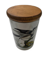 Vintage Portmeirion Pottery "White Wagtail" Bird Storage Canister Jar with Wood