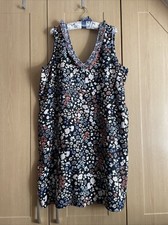 Next black floral linen dress size 20 shift blend pockets summer v neck ruffles