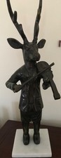 Bronze Effect 19” Male Stag Playing Violin Figure Ornament on Marble Plinth