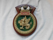 HMS DRAKE PAINTED METAL CREST