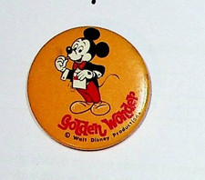 Vintage DISNEY Badge Mickey Mouse Golden Wonder Crisps Button Pin advertising