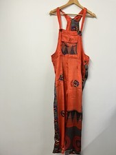 Orange Dungarees Hippie Satin Bohemian Indian Jumpsuit One Size Boho Pocket FLAW