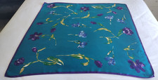 LAURA ASHLEY Satin Silk Scarf - Floral - Teal/Purple - 85 x 85 cm
