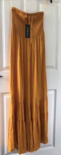 Ladies orange strapless maxi - -,