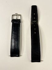 ROLEX Vintage Leather Watch Strap 17mm - 18mm Black Silver