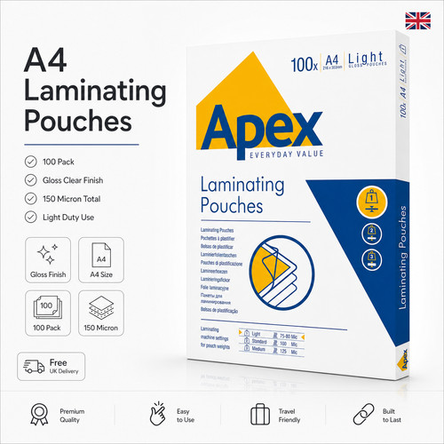 Laminating pouches 100 pack - a4,