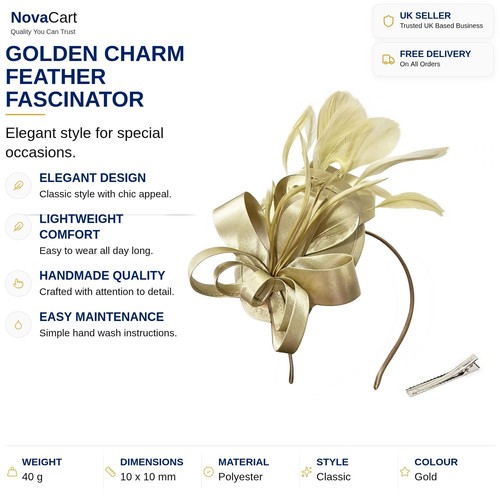 Gold champagne fascinator - gold,