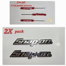 2PK SNAP ON TOOL BOX LOGO EMBLEM Chrome Plastic Badge Decal 8"+ 3 Red Drivers !!