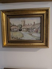 R.E. Bentley Original Watercolour Painting Godshill Isle of Wight 11x9" Framed