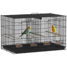 PawHut Bird Cage with Divider, 4 Wooden Perches, Slide Out Tray, Black