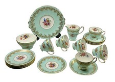 VINTAGE HAMMERSLEY FLORAL TURQUOISE 21 PIECE TEA SERVICE VERY RARE Sh33