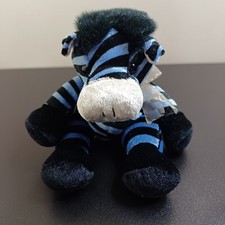 Kellytoy USA Hand Crafted Blue and Black Bean Filled Zebra Plush Soft Toy 4.5"