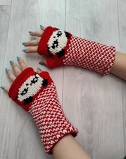 Hand Knitted Lined Wool Wrist Arm Warmers Red Panda Fingerless Gloves Mittens
