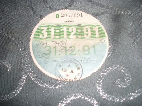 Tax disc 91 - disc...., 31/12/91....used