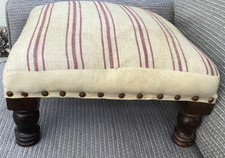 Vintage Fabric Top Wooden Leg Foot Stool Recover Attention Repair
