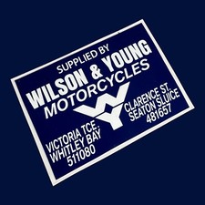 WILSON & Young Motorcycles Whitley Bay Seaton Sluice Dealer Vinyl Sticker Moped