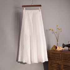 Summer Women Cotton Linen Maxi Skirt Lady Solid Pleated Long Skirts Boho Dresses