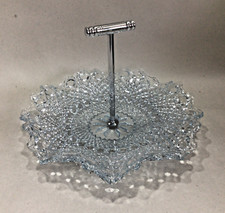 Vintage Pressed Glass Sandwich / Cake Plate with Fluted Edge & Handle 20cm Diam.