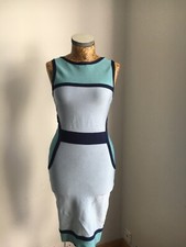 CELEB BOUTIQUE DRESS SMALL 8 10  BODYCON Illusion HEAVY STRETCH Blue Mint Navy
