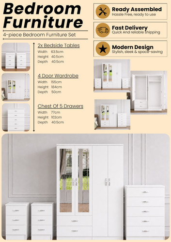 Ready assembled white piece - white, 4-piece