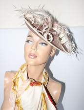 Nude Latte Sinamay Feather Alice Band Fascinator Wedding Hat Formal Ascot